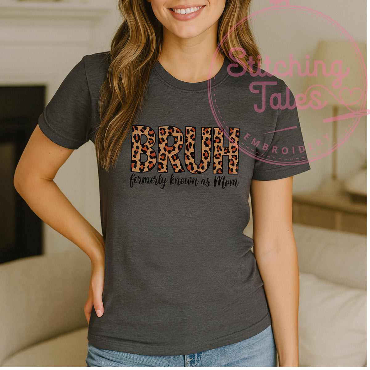 Bruh Mom Shirt, Leopard Print, Sarcastic Mom Tee, Gildan 64000