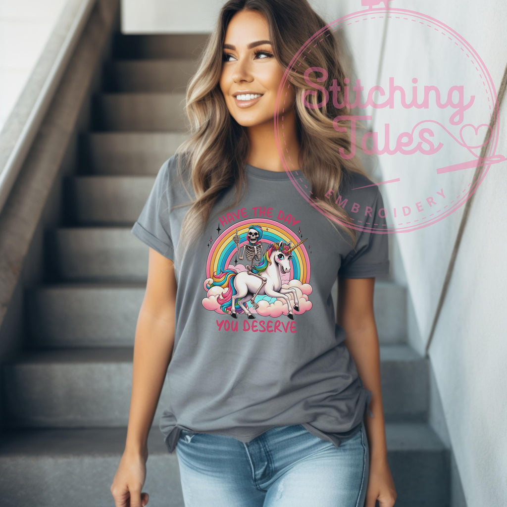 Skeleton Unicorn Rainbow Tee, Sarcastic Dark Humor Shirt