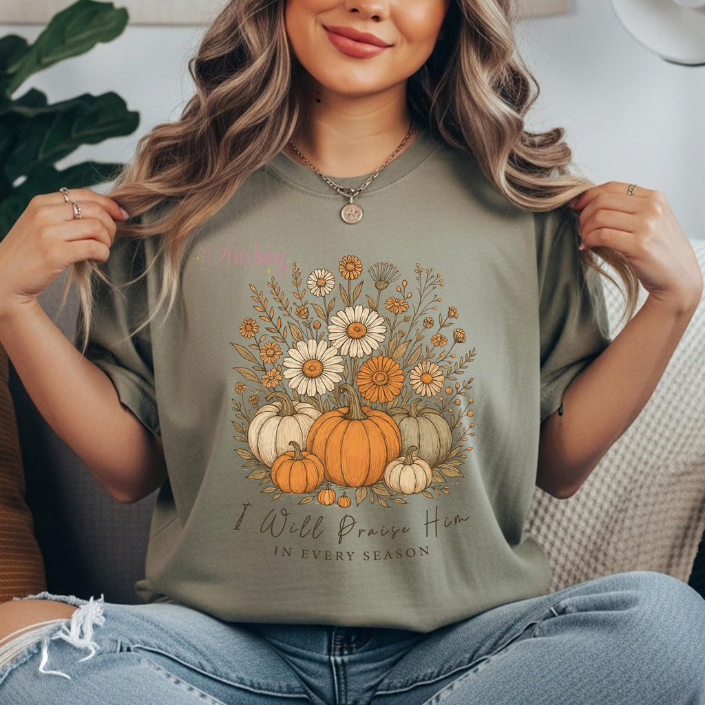 Fall Christian Tee | Pumpkin Floral Comfort Colors Thanksgiving Shirt
