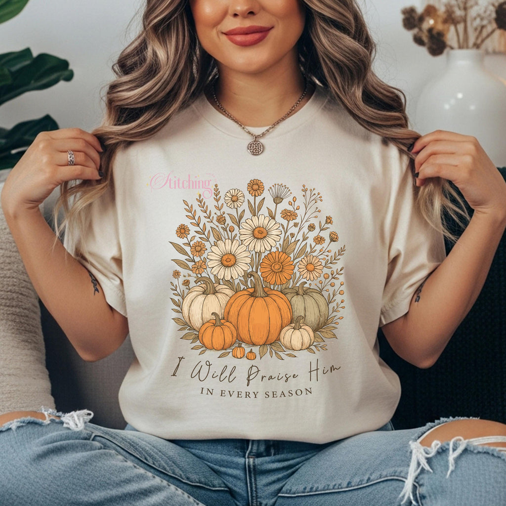 Fall Christian Tee | Pumpkin Floral Comfort Colors Thanksgiving Shirt