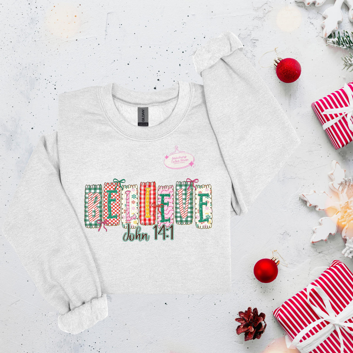Believe John 14:1 Christmas Shirt, Faith Holiday Tee