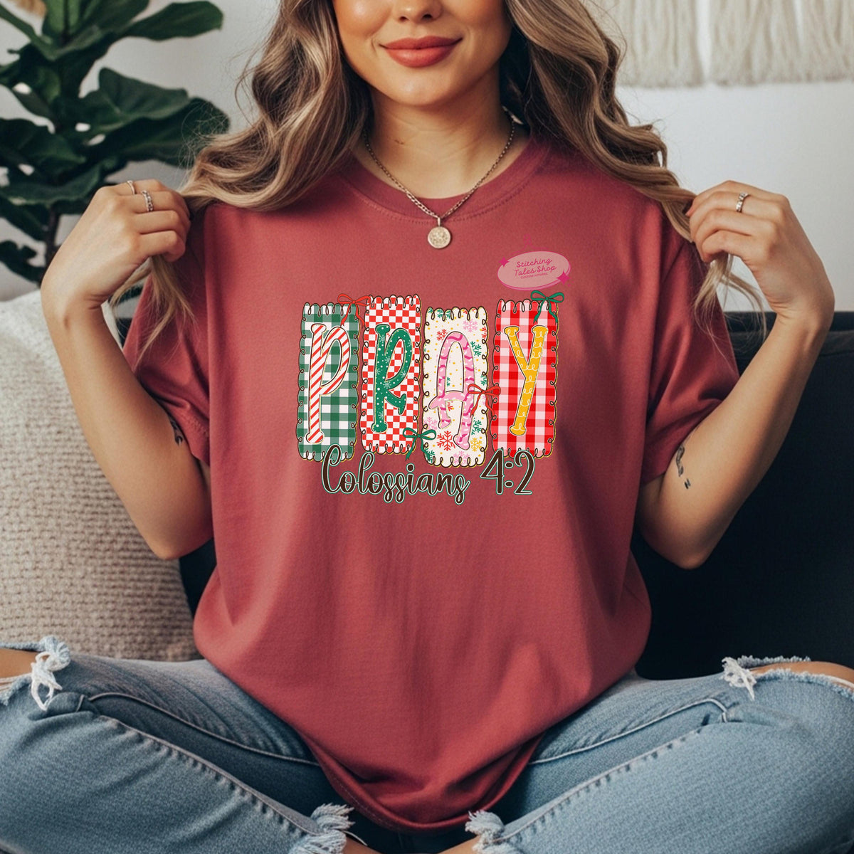 Pray Colossians 4:2 Shirt, Christian Christmas Shirt, Faith Patchwork Tee or Gildan Sweatshirt