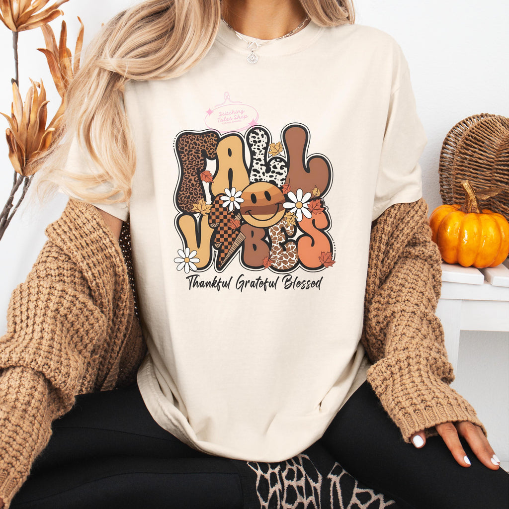 Fall Vibes Sweatshirt, Retro Leopard Print, Comfort Colors