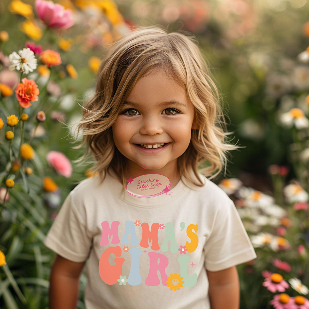 Mama's Girl Toddler Shirt, Retro Groovy Flower Kids Tee, Bella Canvas 3001T