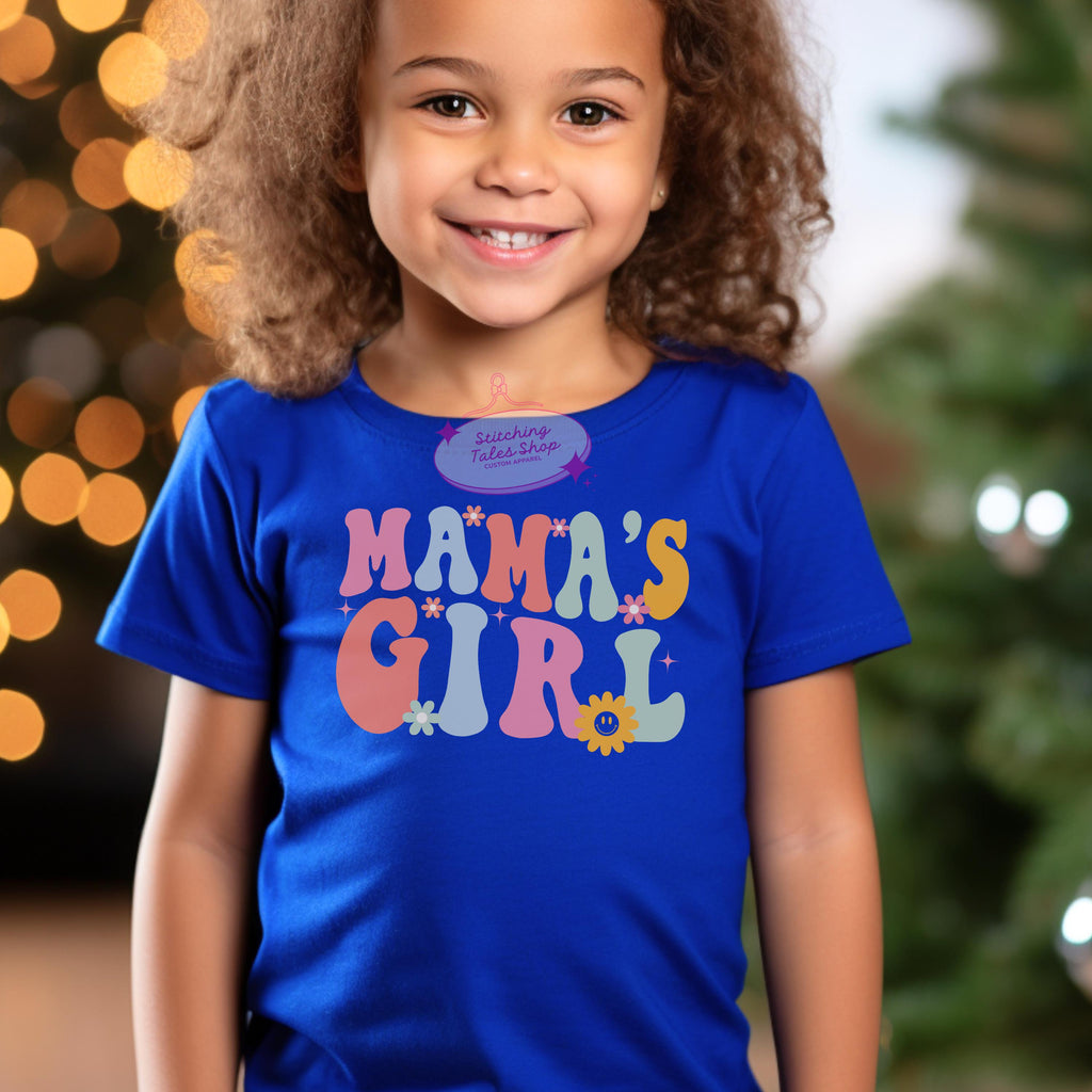 Mama's Girl Toddler Shirt, Retro Groovy Flower Kids Tee, Bella Canvas 3001T