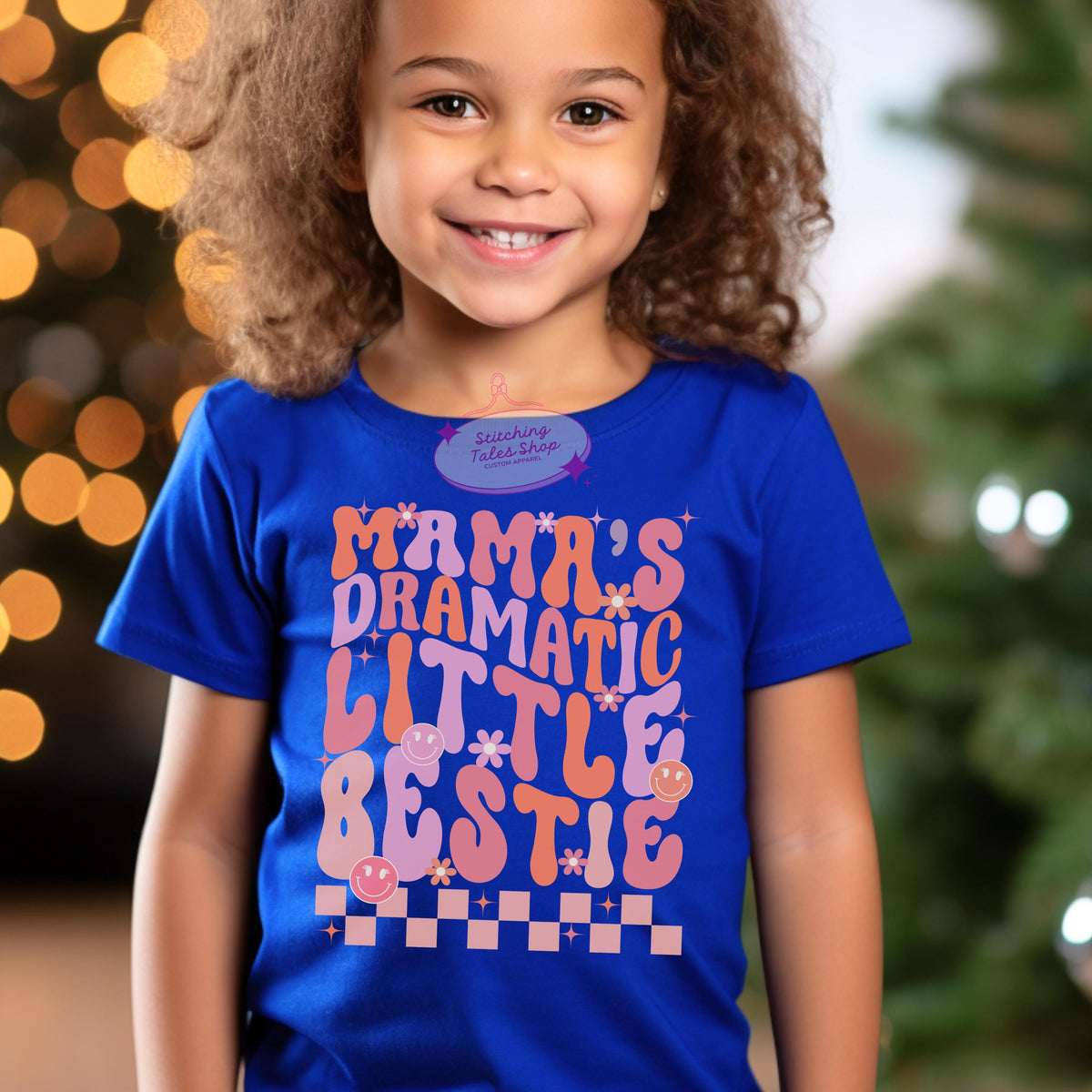 Mama's Dramatic Little Bestie Toddler Shirt, Retro Groovy Tee