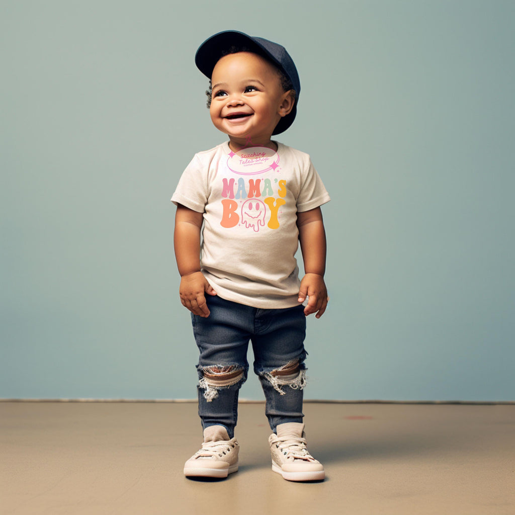 Mama's Boy Toddler Shirt, Retro Smiley Face Tee, Groovy Graphic Tee, Bella Canvas 3001T