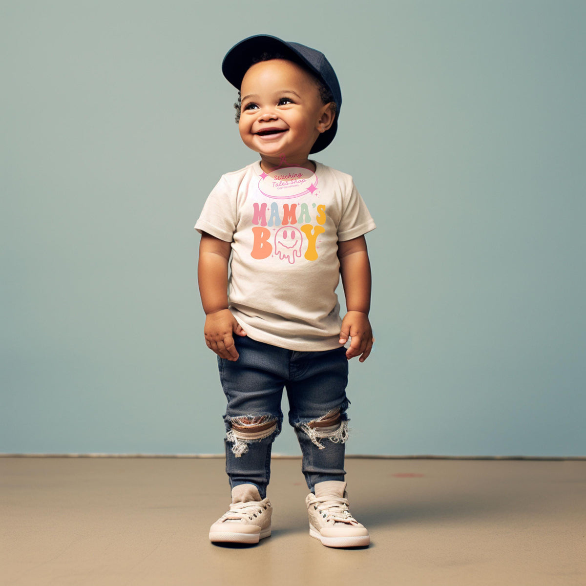 Mama's Boy Toddler Shirt, Retro Smiley Face Tee, Groovy Graphic Tee, Bella Canvas 3001T
