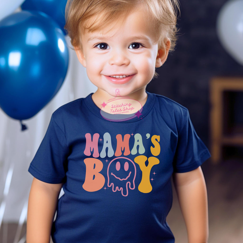 Mama's Boy Toddler Shirt, Retro Smiley Face Tee, Groovy Graphic Tee, Bella Canvas 3001T