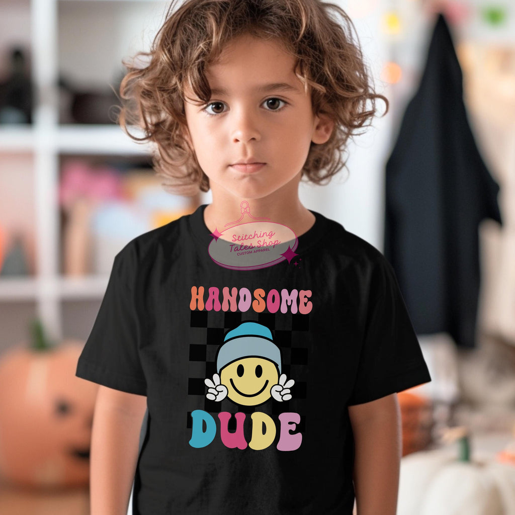 Retro Smiley Face Toddler Tee, Checkered Boys Graphic Shirt, Bella Canvas