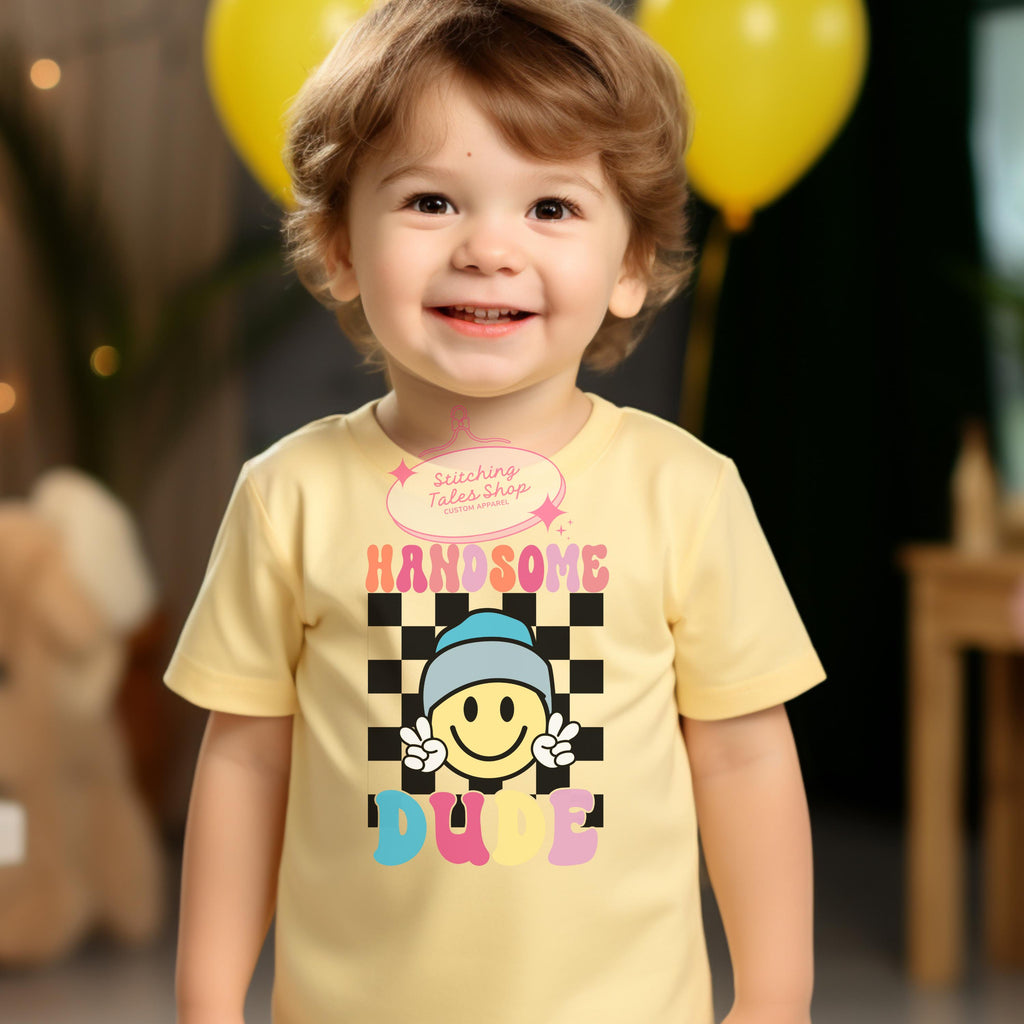 Retro Smiley Face Toddler Tee, Checkered Boys Graphic Shirt, Bella Canvas