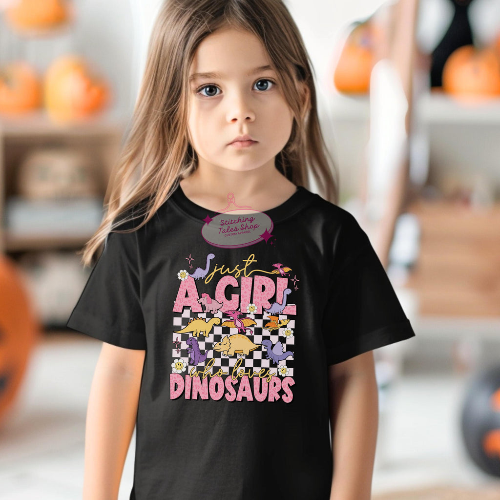 Dinosaur Toddler Shirt, Retro Dino Tee, Girl's Bella Canvas Top