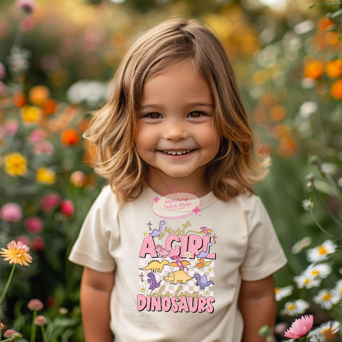 Dinosaur Toddler Shirt, Retro Dino Tee, Girl's Bella Canvas Top