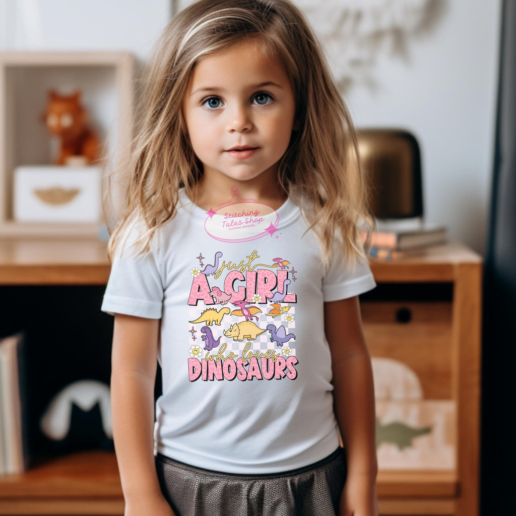 Dinosaur Toddler Shirt, Retro Dino Tee, Girl's Bella Canvas Top