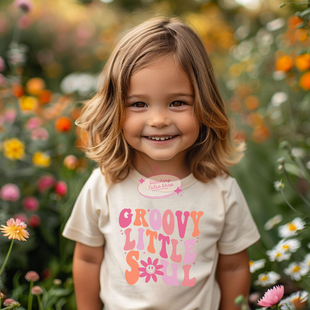 Groovy Little Soul Toddler Shirt, Retro Flower Kids Tee
