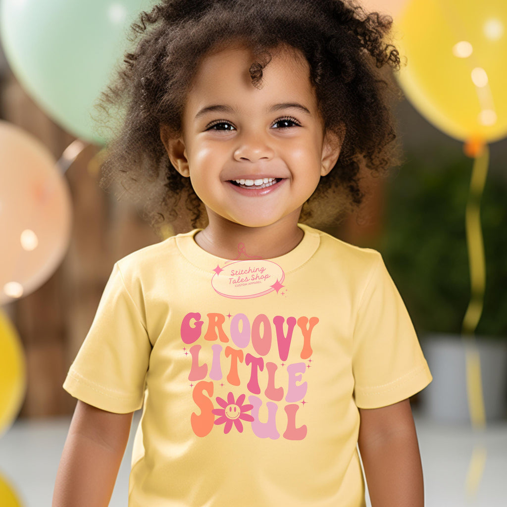 Groovy Little Soul Toddler Shirt, Retro Flower Kids Tee