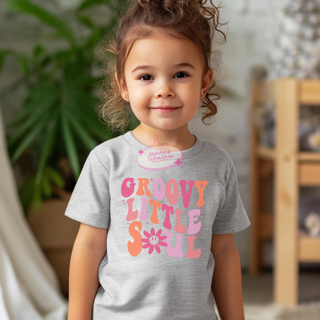 Groovy Little Soul Toddler Shirt, Retro Flower Kids Tee