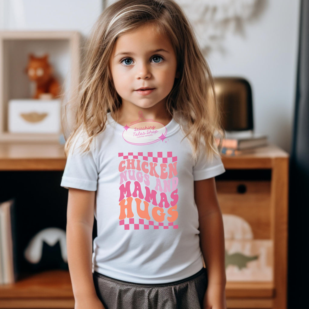 Chicken Nugs Mama's Hugs Toddler Tee, Retro Groovy Kids Shirt