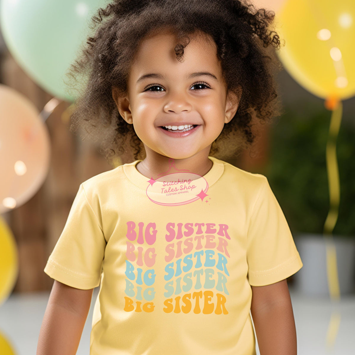 Retro Rainbow Big Sister Toddler Shirt, Groovy Pastel Tee