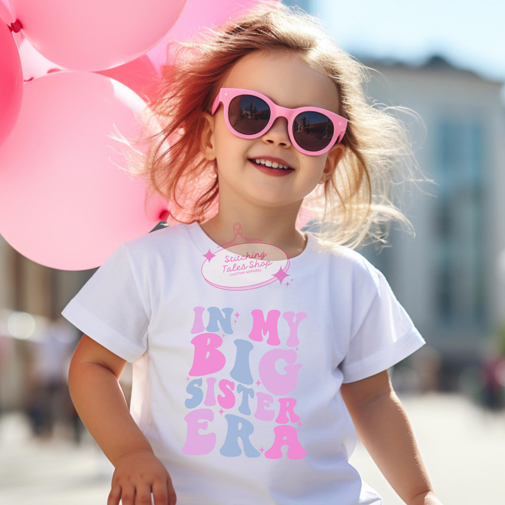 Big Sister Era Toddler Tee, Retro Pastel Shirt, Sibling Announcement