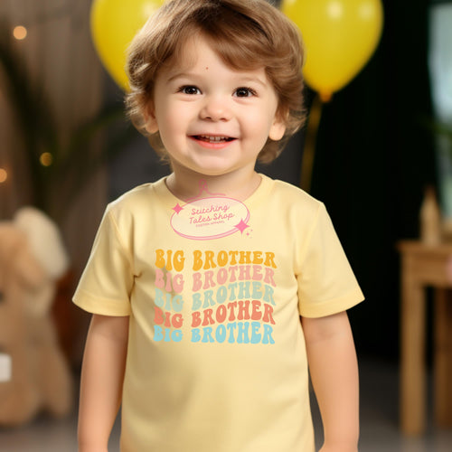 Big Brother Toddler Shirt, Retro Rainbow Kids Tee, Cute Groovy Pastel Boys Top, Sibling Announcement Shirt, Bella Canvas 3001T