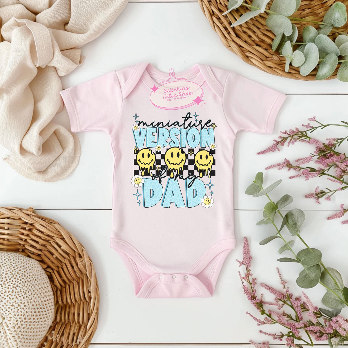 Miniature Dad Bodysuit, Retro Smiley Face Baby Outfit, Father's Day Gift