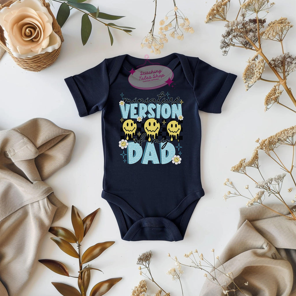 Miniature Dad Bodysuit, Retro Smiley Face Baby Outfit, Father's Day Gift