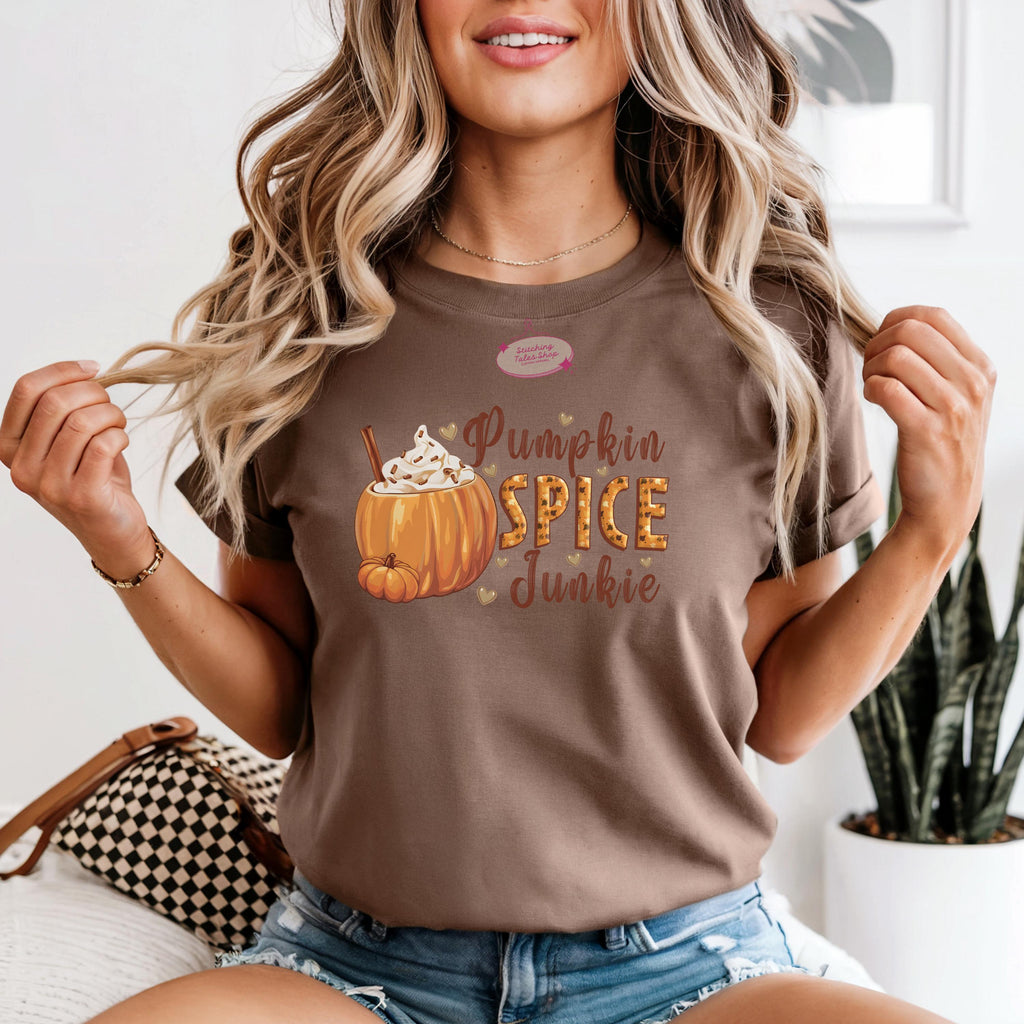 Pumpkin Spice Junkie Tee or Sweatshirt, Fall Coffee Design