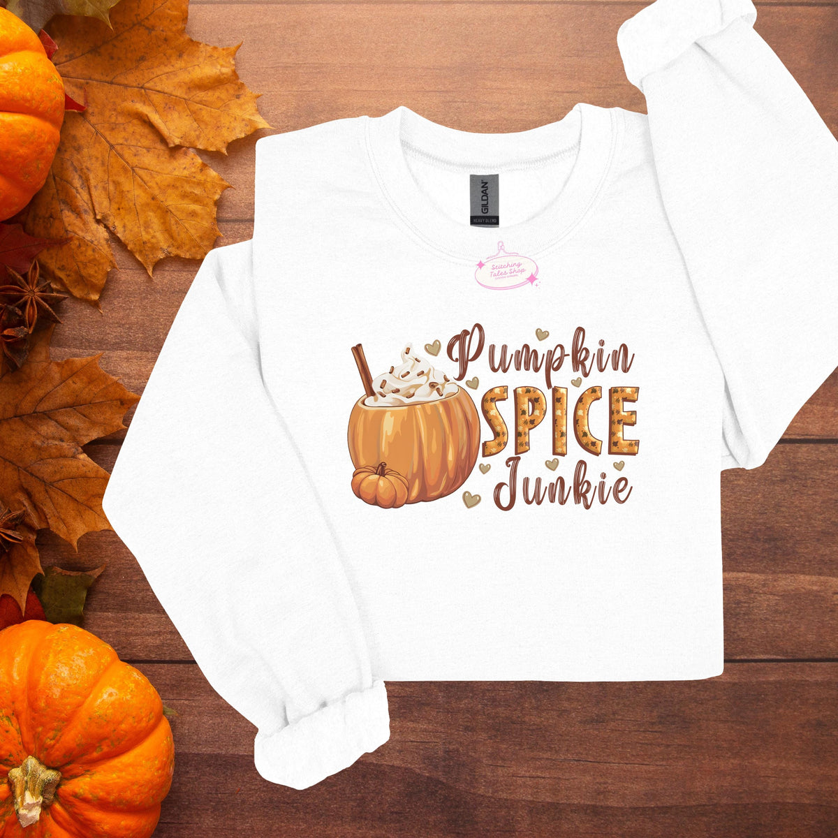 Pumpkin Spice Junkie Tee or Sweatshirt, Fall Coffee Design