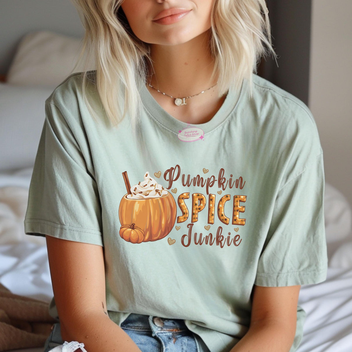Pumpkin Spice Junkie Tee or Sweatshirt, Fall Coffee Design