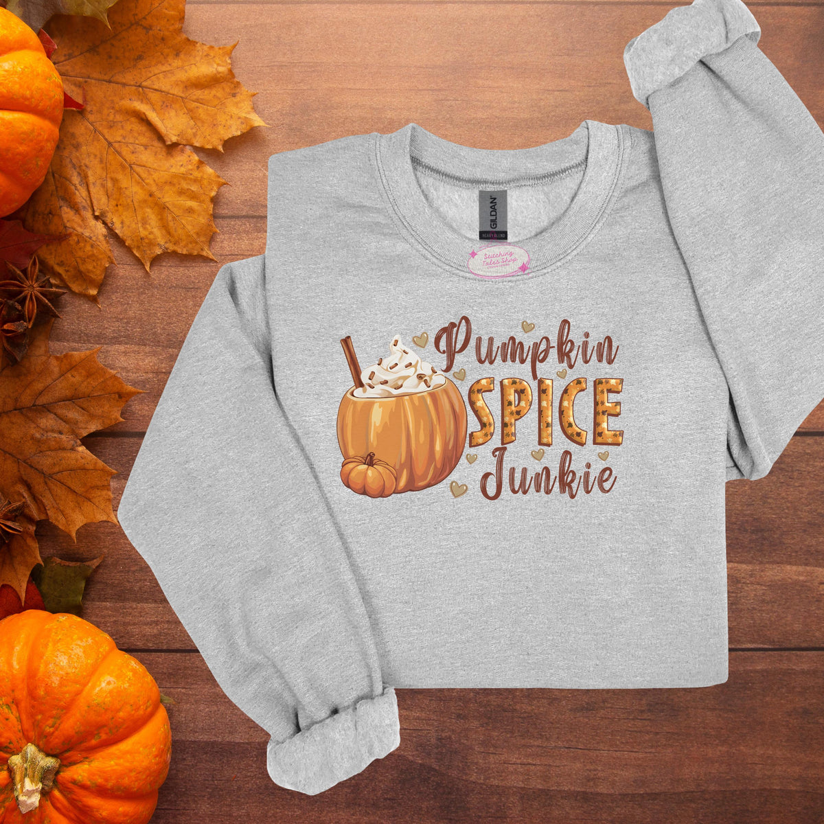 Pumpkin Spice Junkie Tee or Sweatshirt, Fall Coffee Design