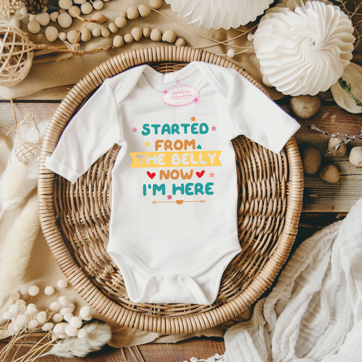 Started From The Belly Onesie, Funny Newborn Outfit, Baby Shower Gift