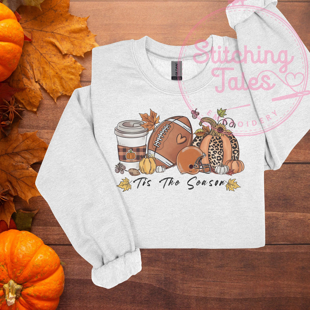 Fall Football Sweatshirt, Leopard Pumpkin, Coffee Latte Crewneck