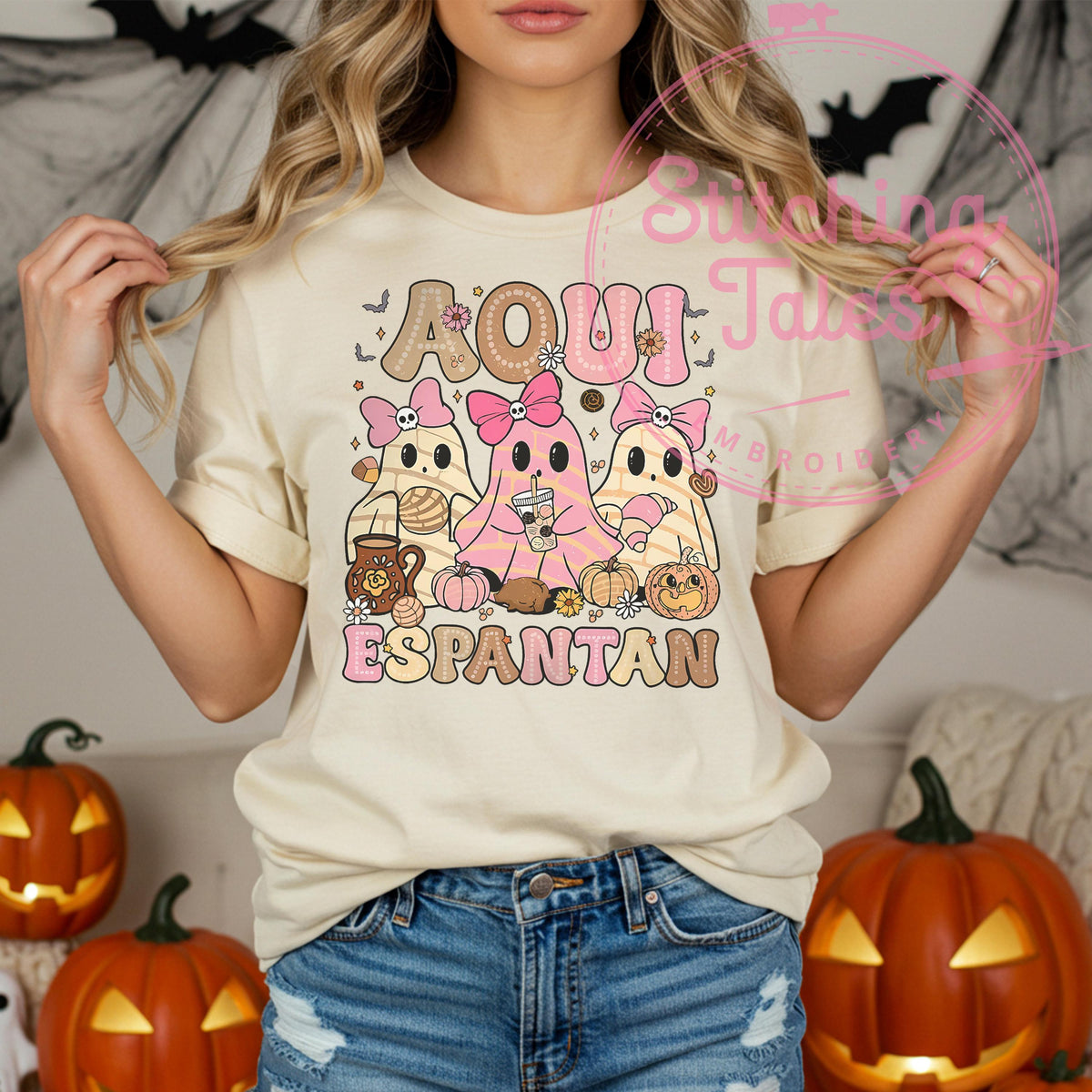 Aquí Espantan Ghost Tee, Funny Latina Halloween Shirt