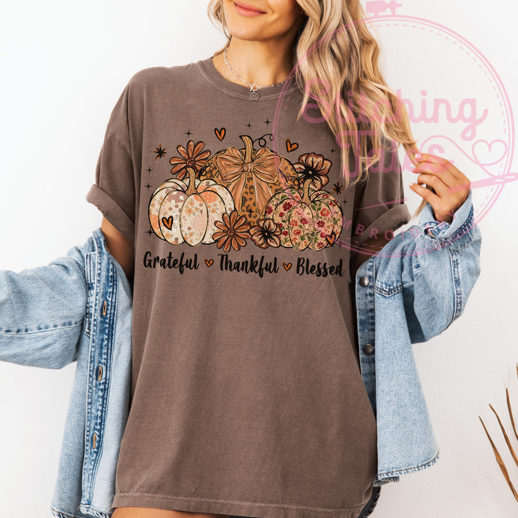Grateful Thankful Blessed Shirt, Comfort Colors Fall Tee