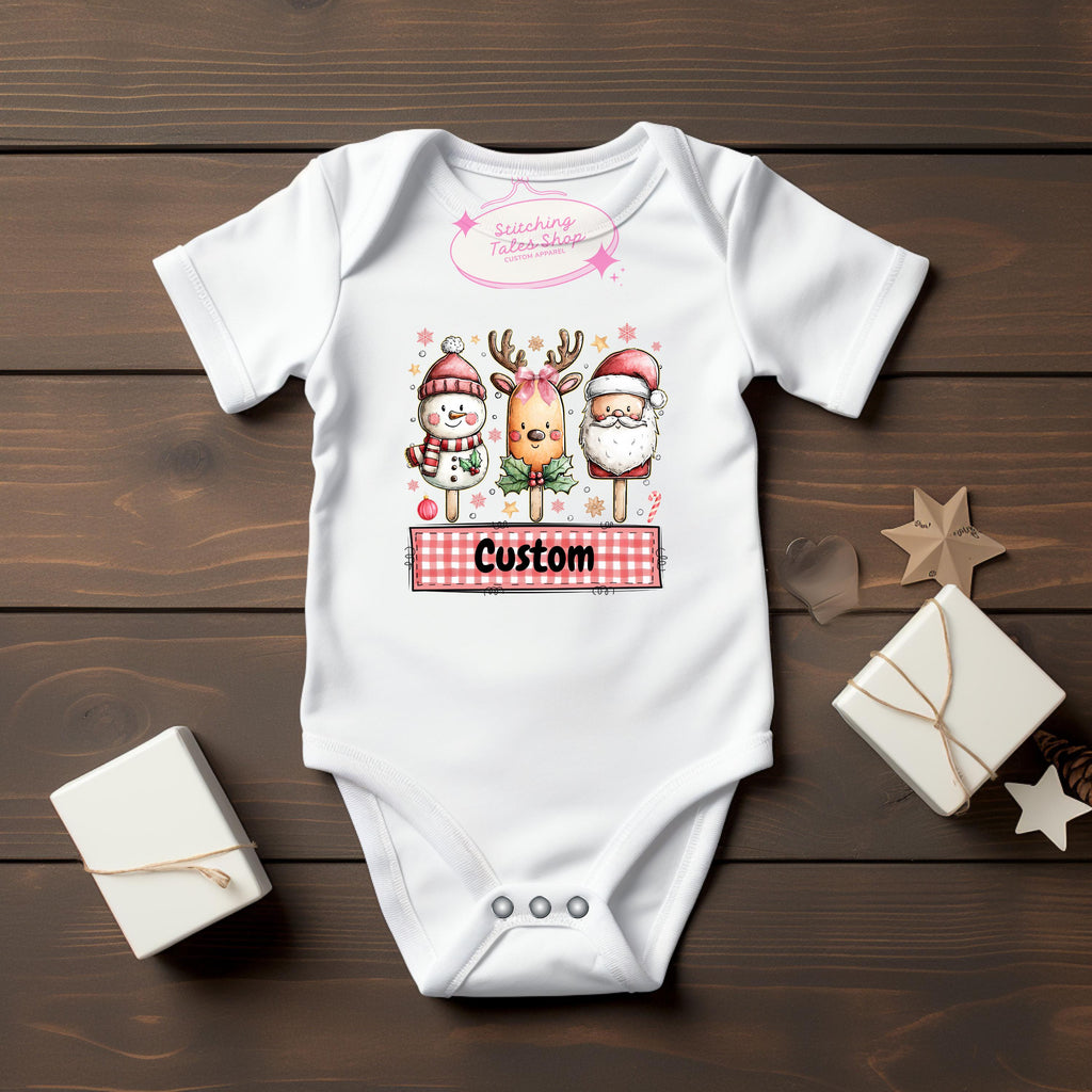 Custom Christmas Baby Onesie, Santa Reindeer Snowman, Holiday Bodysuit