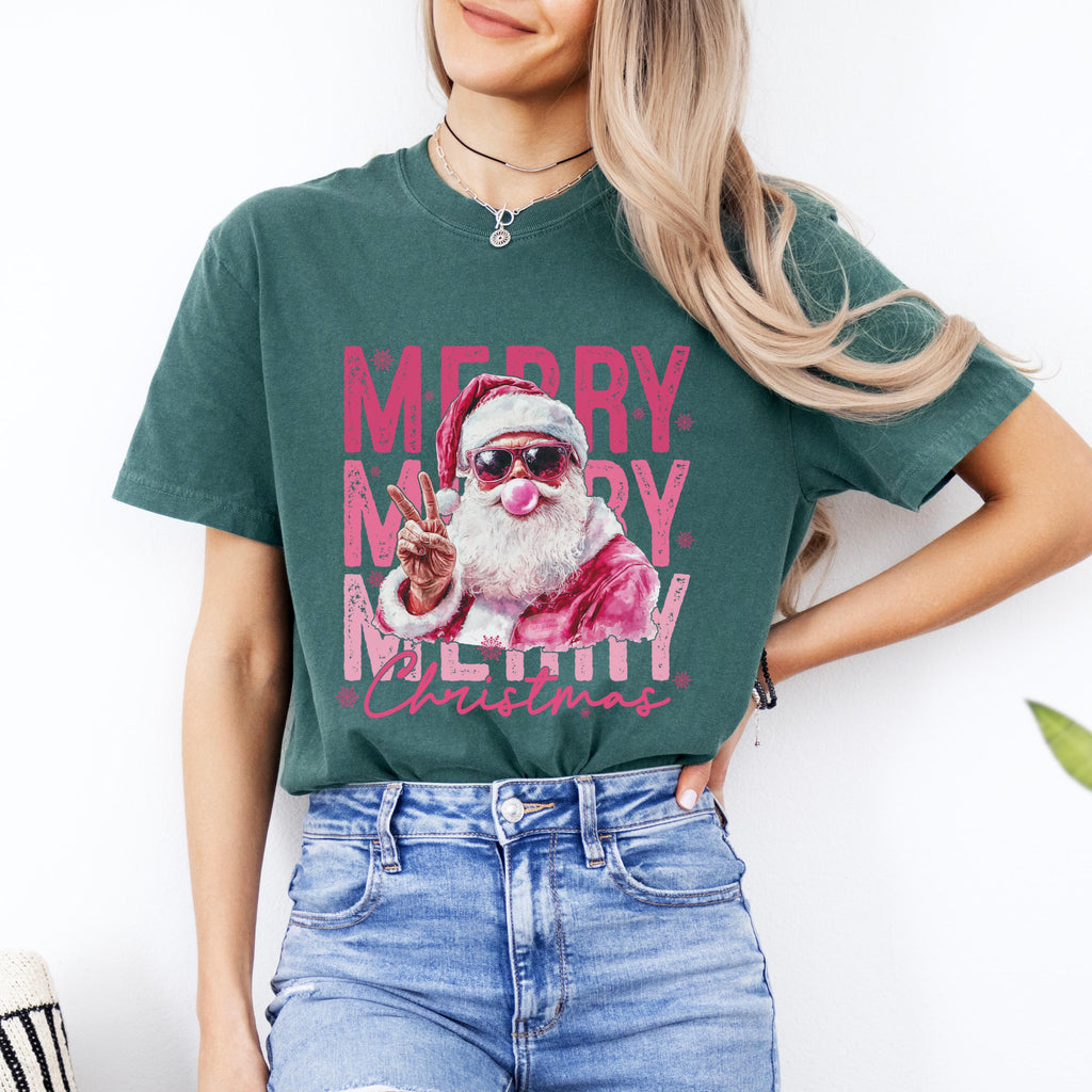Pink Santa Christmas Sweatshirt, Retro Xmas Pullover, Gildan