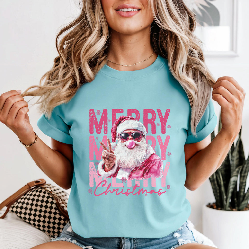 Pink Santa Christmas Sweatshirt, Retro Xmas Pullover, Gildan