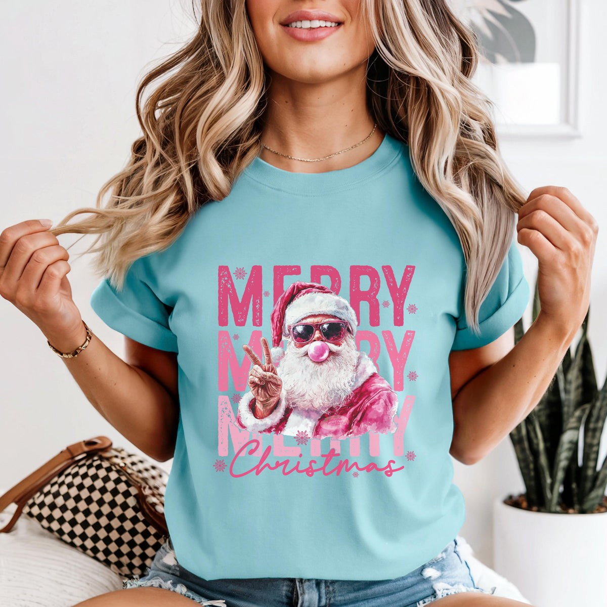 Pink Santa Christmas Sweatshirt, Retro Xmas Pullover, Gildan