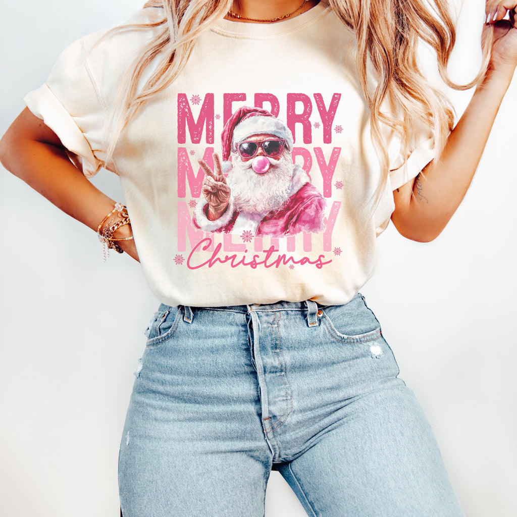 Pink Santa Christmas Sweatshirt, Retro Xmas Pullover, Gildan