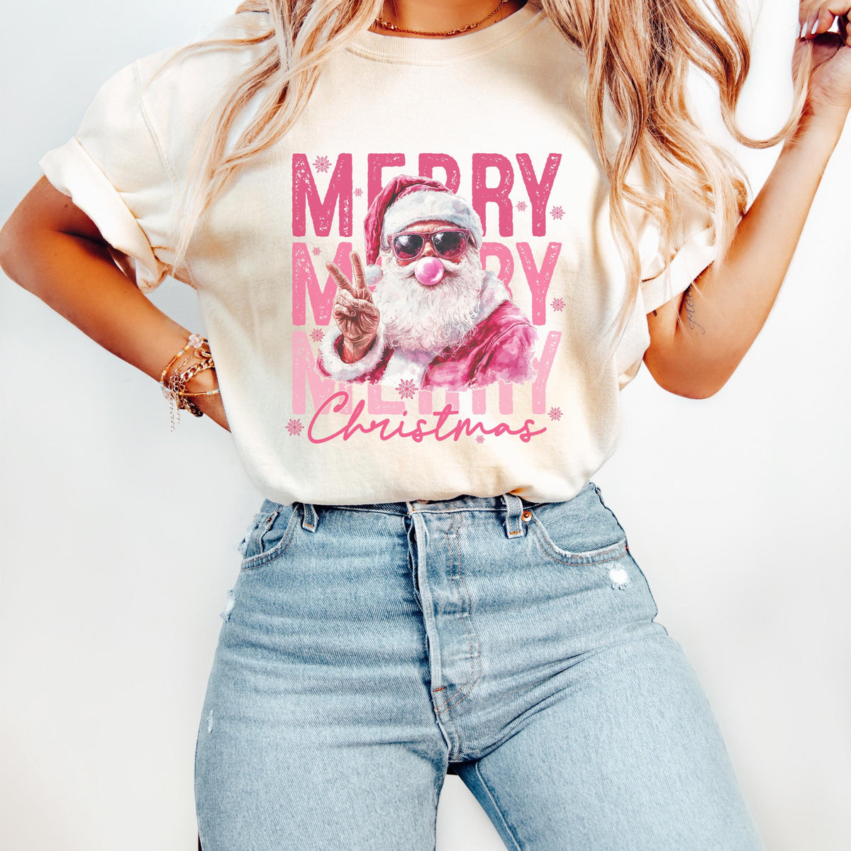 Pink Santa Christmas Sweatshirt, Retro Xmas Pullover, Gildan
