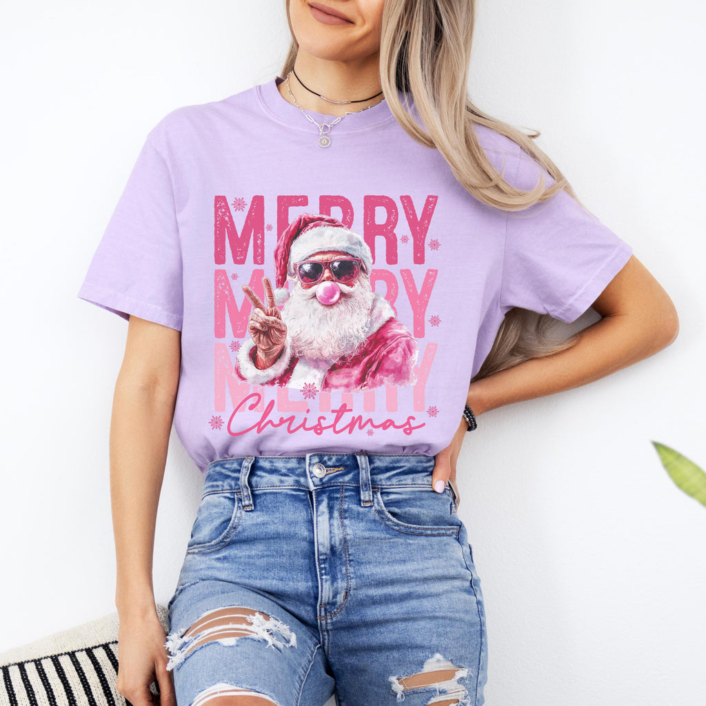 Pink Santa Christmas Sweatshirt, Retro Xmas Pullover, Gildan