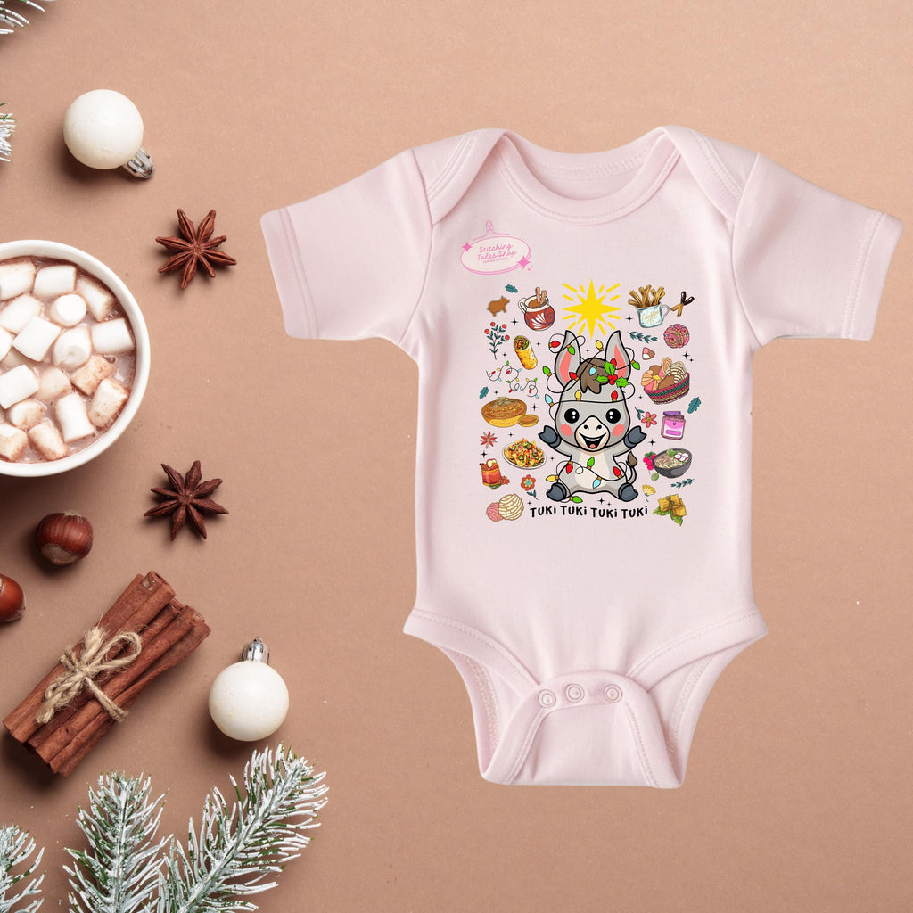 Christmas Donkey Baby Onesie, Holiday Outfit, Festive Bodysuit