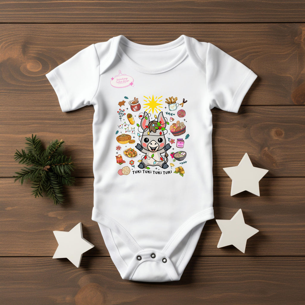 Christmas Donkey Baby Onesie, Holiday Outfit, Festive Bodysuit