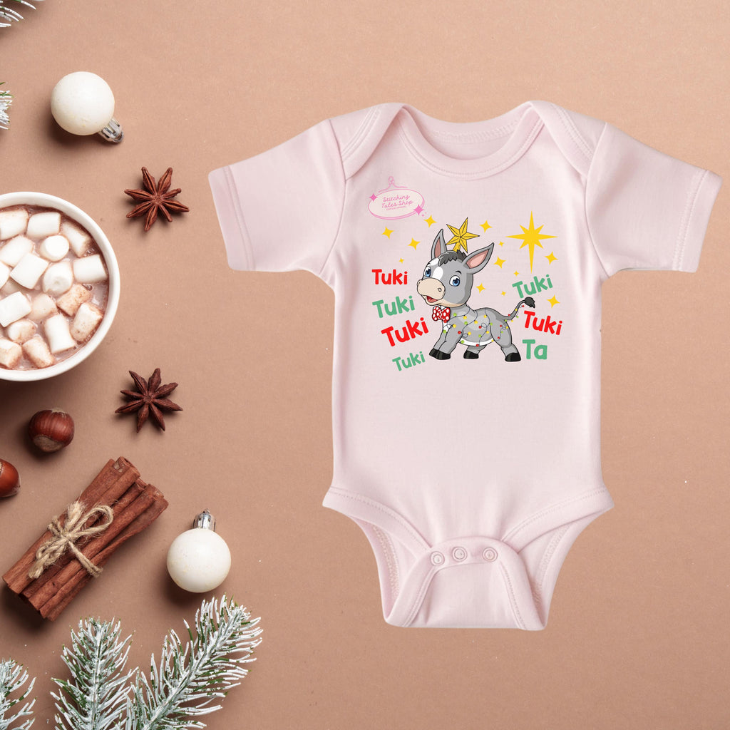 Tuki Tuki Christmas Donkey Baby Onesie, Holiday Bodysuit