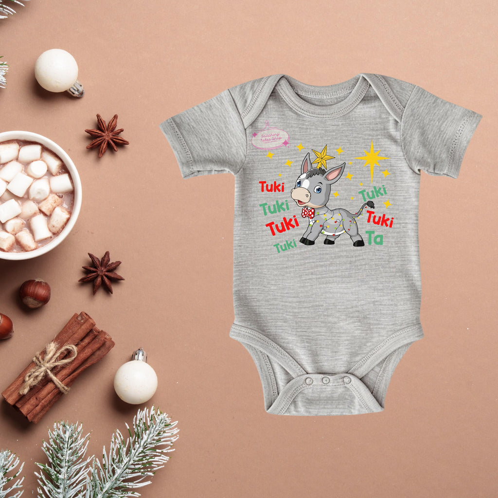 Tuki Tuki Christmas Donkey Baby Onesie, Holiday Bodysuit