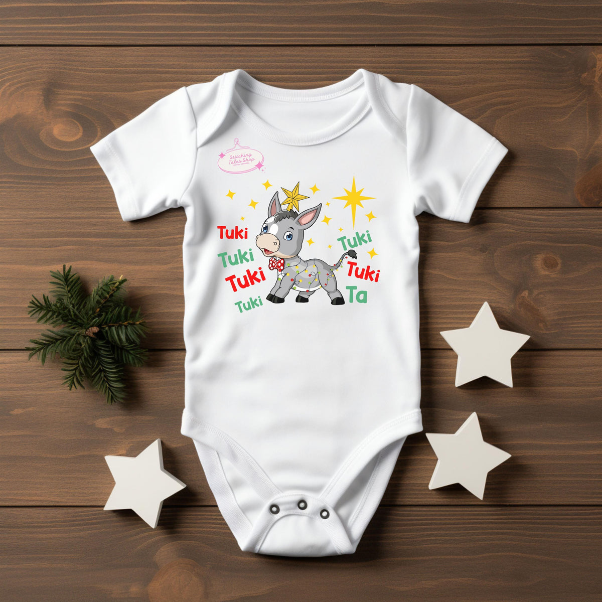 Tuki Tuki Christmas Donkey Baby Onesie, Holiday Bodysuit