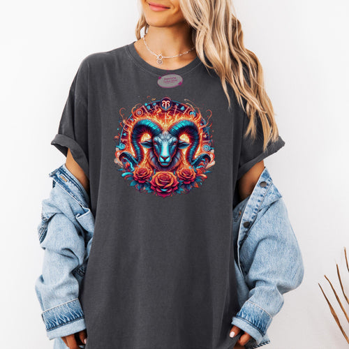 Aries Ram Shirt, Comfort Colors Astrology Tee, Boho Zodiac Gift