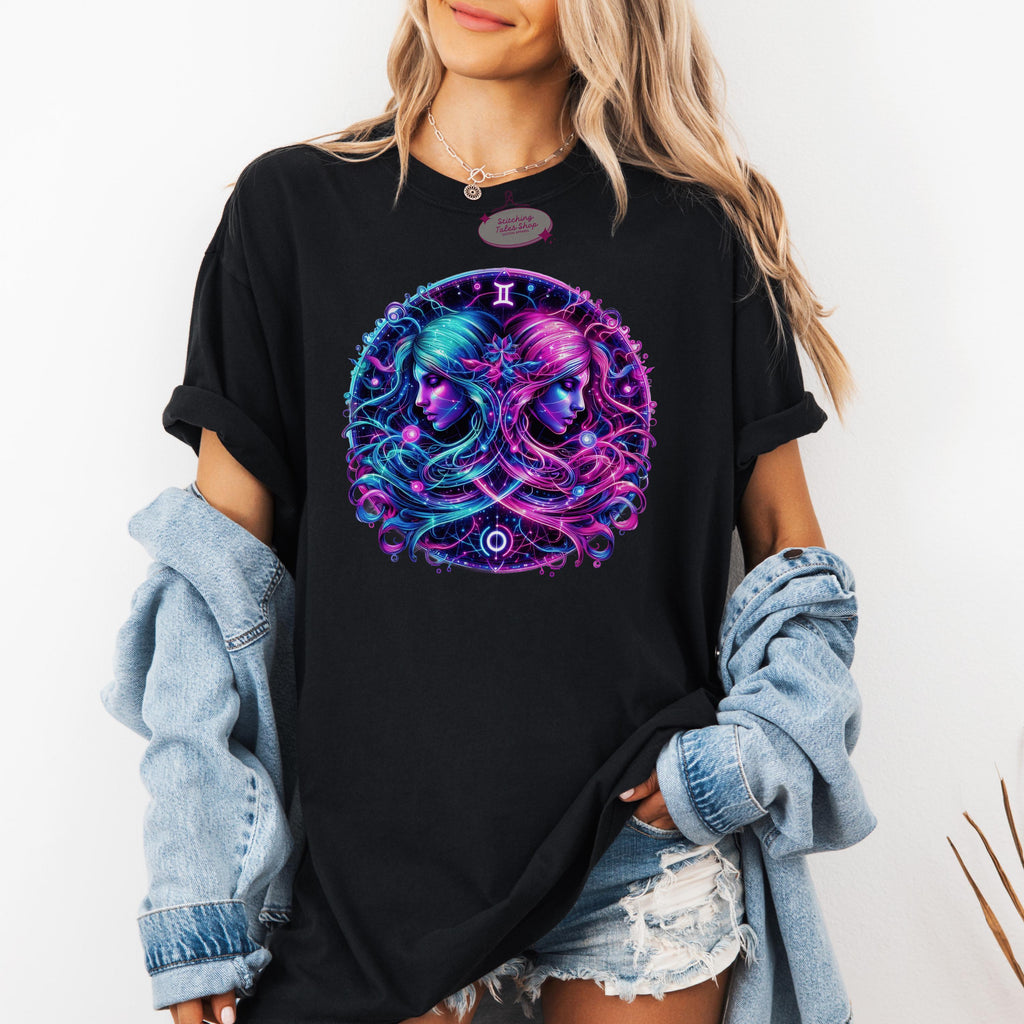 Gemini Zodiac Comfort Colors Tee, Celestial Twins Shirt, Astrology Gift