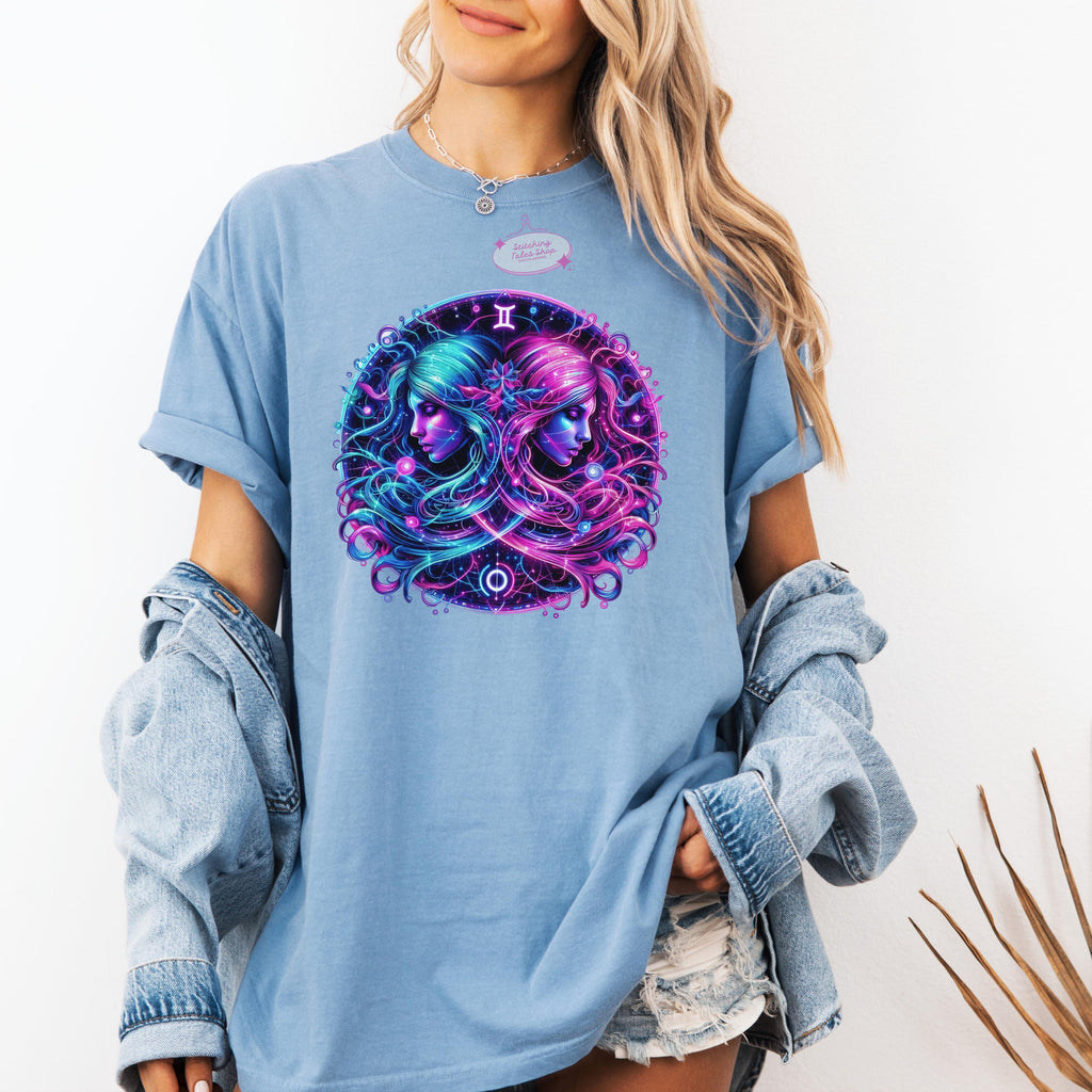Gemini Zodiac Comfort Colors Tee, Celestial Twins Shirt, Astrology Gift